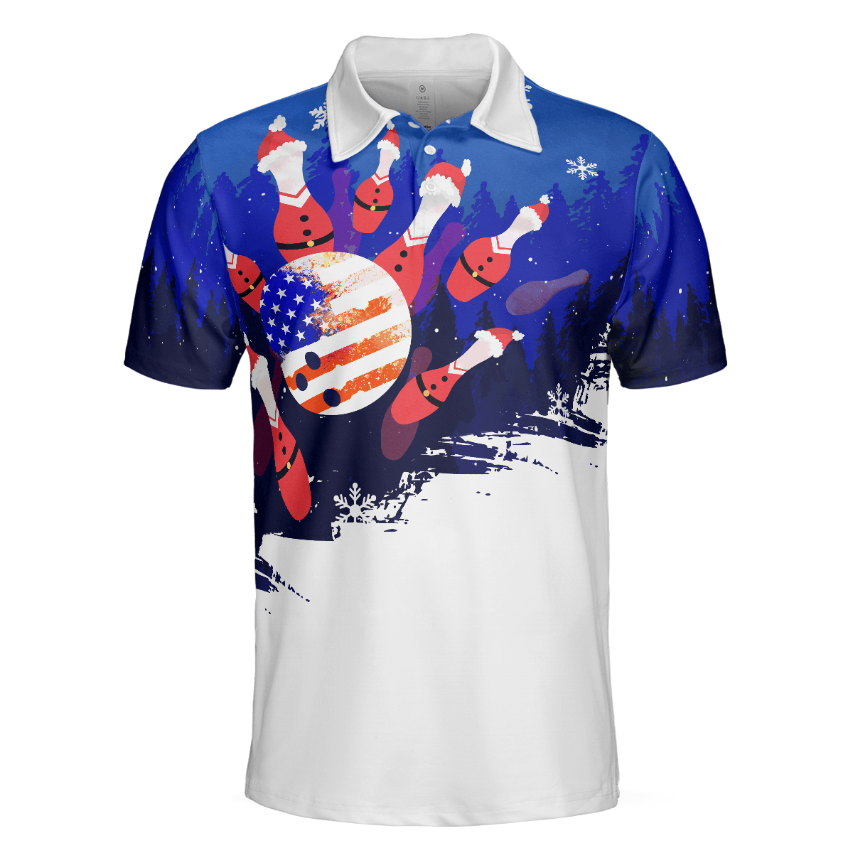 Bowling Men Polo Shirt - Christmas Bowling with Santa Pins Men Polo Shirts, American Flag Bowling Polo Shirt - Gift For Friend, Family, Bowling Lovers - Amzanimalsgift