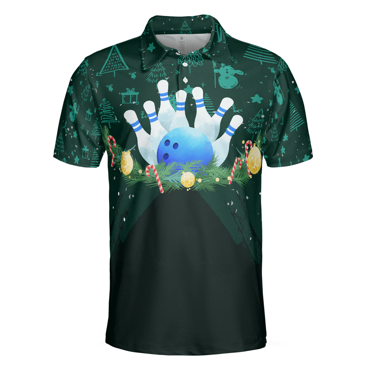 Bowling Men Polo Shirt - Christmas Wreath With Bowling Balls, Christmas Pattern Bowling Polo Shirt - Gift For Friend, Family, Bowling Lovers - Amzanimalsgift
