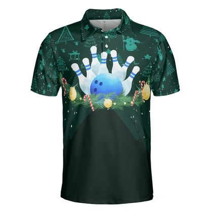 Bowling Men Polo Shirt - Christmas Wreath With Bowling Balls, Christmas Pattern Bowling Polo Shirt - Gift For Friend, Family, Bowling Lovers - Amzanimalsgift