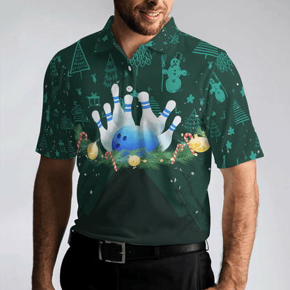 Bowling Men Polo Shirt - Christmas Wreath With Bowling Balls, Christmas Pattern Bowling Polo Shirt - Gift For Friend, Family, Bowling Lovers - Amzanimalsgift