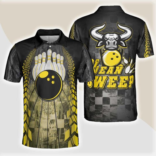 Bowling Men Polo Shirt - Clean Sweep Bowling Bull, Checker Pattern Bowling Polo Shirt - Gift For Friend, Family, Bowling Lovers - Amzanimalsgift