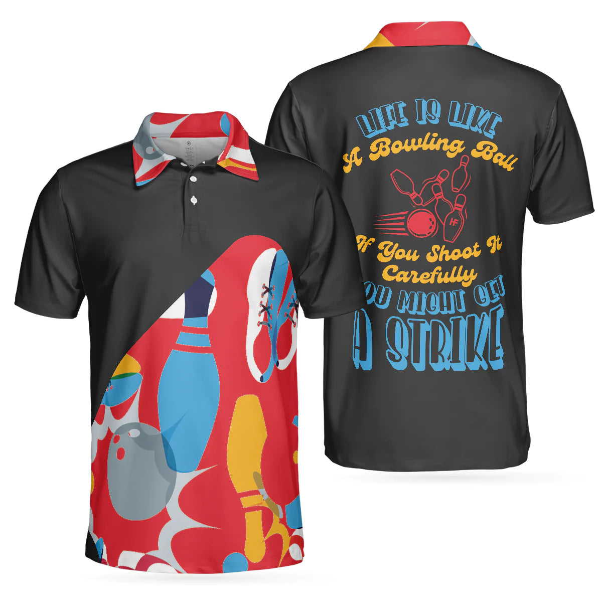 Bowling Men Polo Shirt - Colorful Tenpin Bowling Men Polo Shirt, Life Is Like A Bowling Polo Shirt - Gift For Friend, Family, Bowling Lovers - Amzanimalsgift