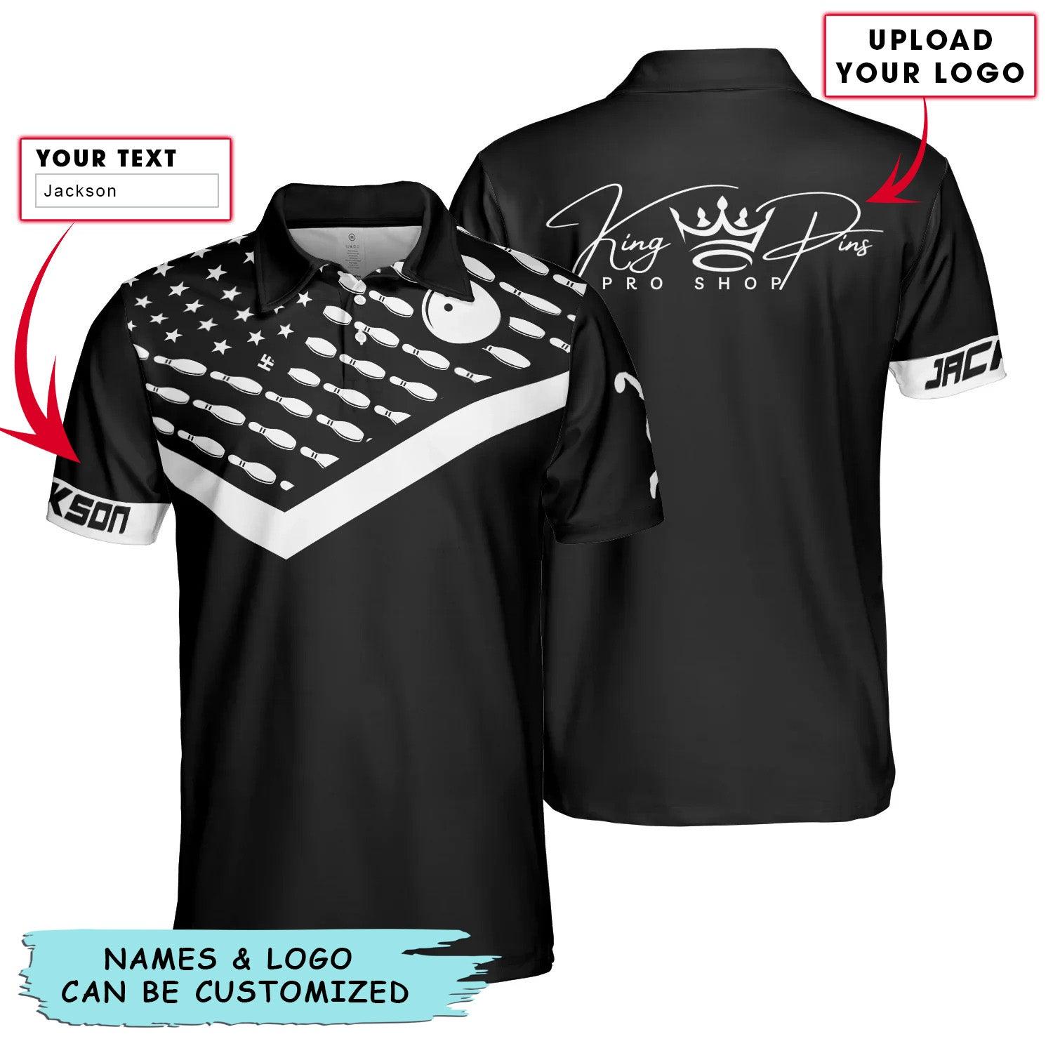 Bowling Men Polo Shirt Custom Name - American Flag Men Polo Shirt Personalized Bowling Polo Shirt - Gift For Friend, Family, Bowling Lovers - Amzanimalsgift