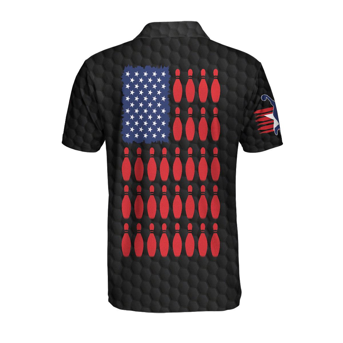 Bowling Men Polo Shirt Custom Name - Black American Flag Personalized Bowling Polo Shirt - Perfect Gift For Friend, Family, Bowling Lovers - Amzanimalsgift