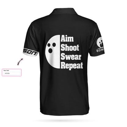 Bowling Men Polo Shirt Custom Name - Bowling Aim Shoot Swear Repeat Personalized Bowling Polo Shirt - Gift For Friend, Family, Bowling Lovers - Amzanimalsgift
