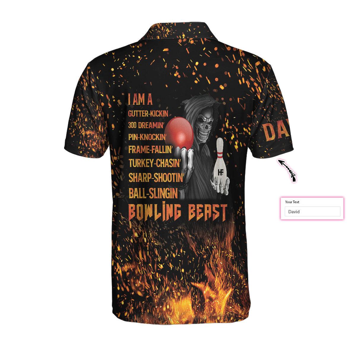 Bowling Men Polo Shirt Custom Name - Bowling Beast Flame Pattern Personalized Bowling Polo Shirt - Gift For Friend, Family, Bowling Lovers - Amzanimalsgift