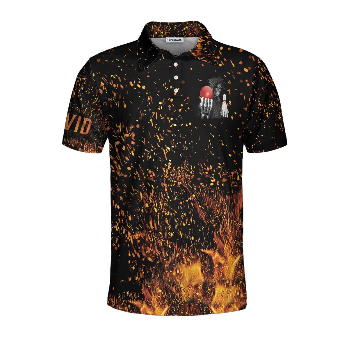 Bowling Men Polo Shirt Custom Name - Bowling Beast Flame Pattern Personalized Bowling Polo Shirt - Gift For Friend, Family, Bowling Lovers - Amzanimalsgift