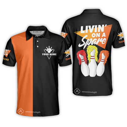 Bowling Men Polo Shirt Custom Name - Bowling Livin' On A Spare Personalized Bowling Polo Shirt - Perfect Gift For Friend, Family, Bowling Lovers