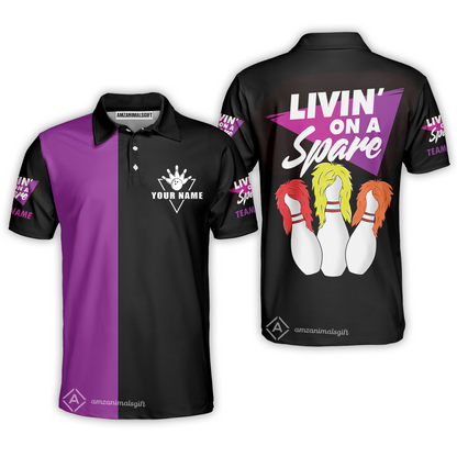 Bowling Men Polo Shirt Custom Name - Bowling Livin' On A Spare Personalized Bowling Polo Shirt - Perfect Gift For Friend, Family, Bowling Lovers