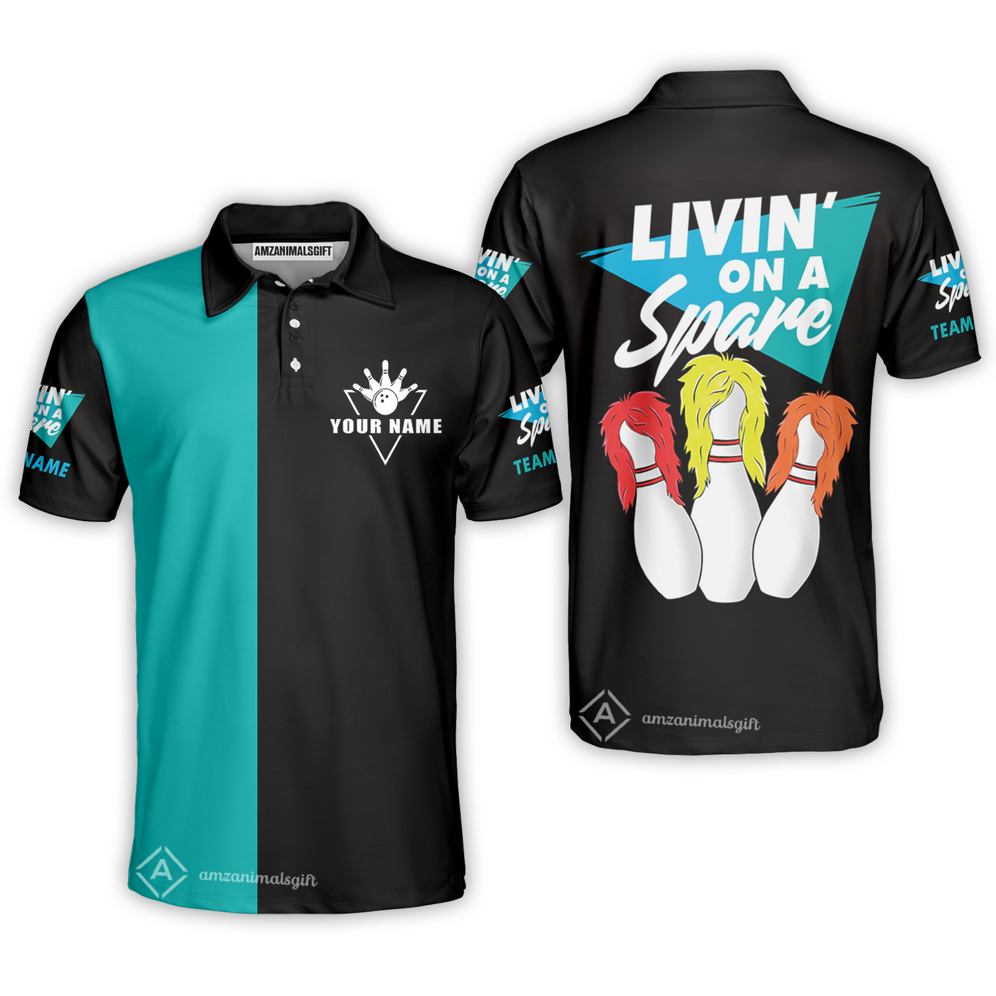 Bowling Men Polo Shirt Custom Name - Bowling Livin' On A Spare Personalized Bowling Polo Shirt - Perfect Gift For Friend, Family, Bowling Lovers