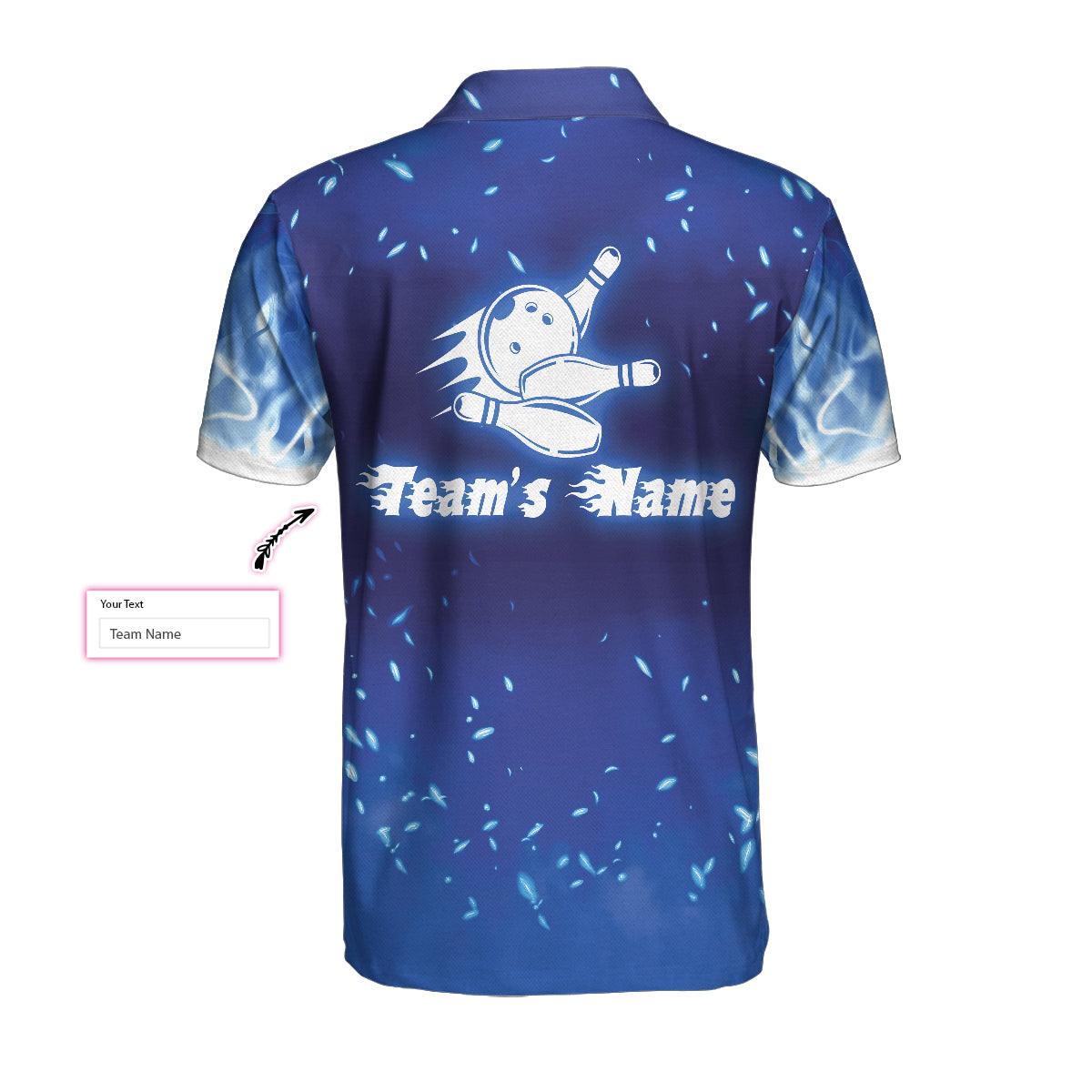 Bowling Men Polo Shirt Custom Name - Bowling On Blue Fire Personalized Bowling Polo Shirt - Gift For Friend, Family, Bowling Lovers - Amzanimalsgift