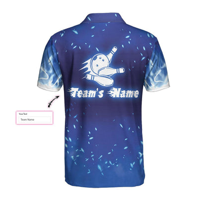Bowling Men Polo Shirt Custom Name - Bowling On Blue Fire Personalized Bowling Polo Shirt - Gift For Friend, Family, Bowling Lovers - Amzanimalsgift