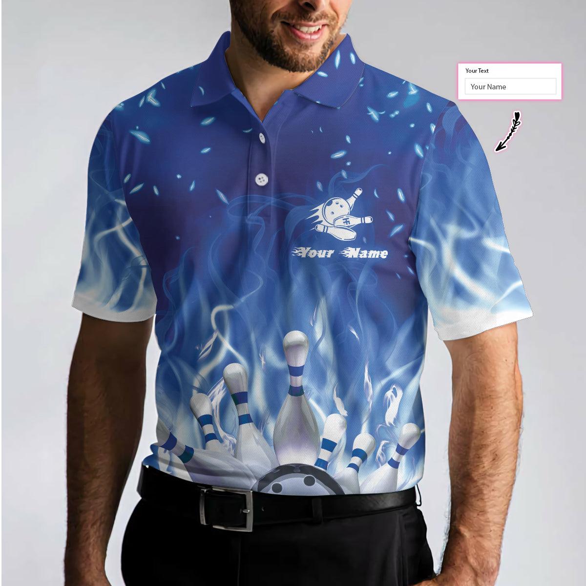 Bowling Men Polo Shirt Custom Name - Bowling On Blue Fire Personalized Bowling Polo Shirt - Gift For Friend, Family, Bowling Lovers - Amzanimalsgift
