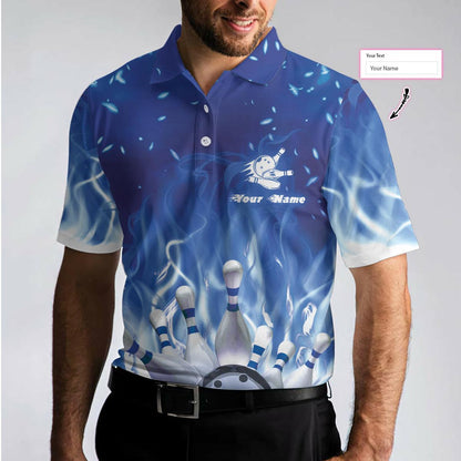 Bowling Men Polo Shirt Custom Name - Bowling On Blue Fire Personalized Bowling Polo Shirt - Gift For Friend, Family, Bowling Lovers - Amzanimalsgift