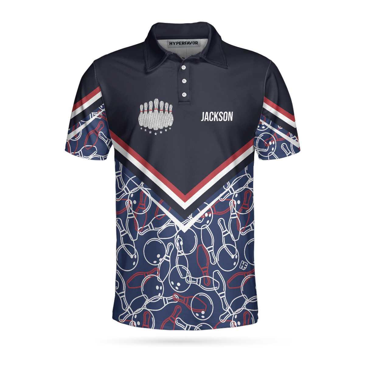 Bowling Men Polo Shirt Custom Name - Bowling Pins Pattern Personalized Bowling Polo Shirt - Gift For Friend, Family, Bowling Lovers - Amzanimalsgift