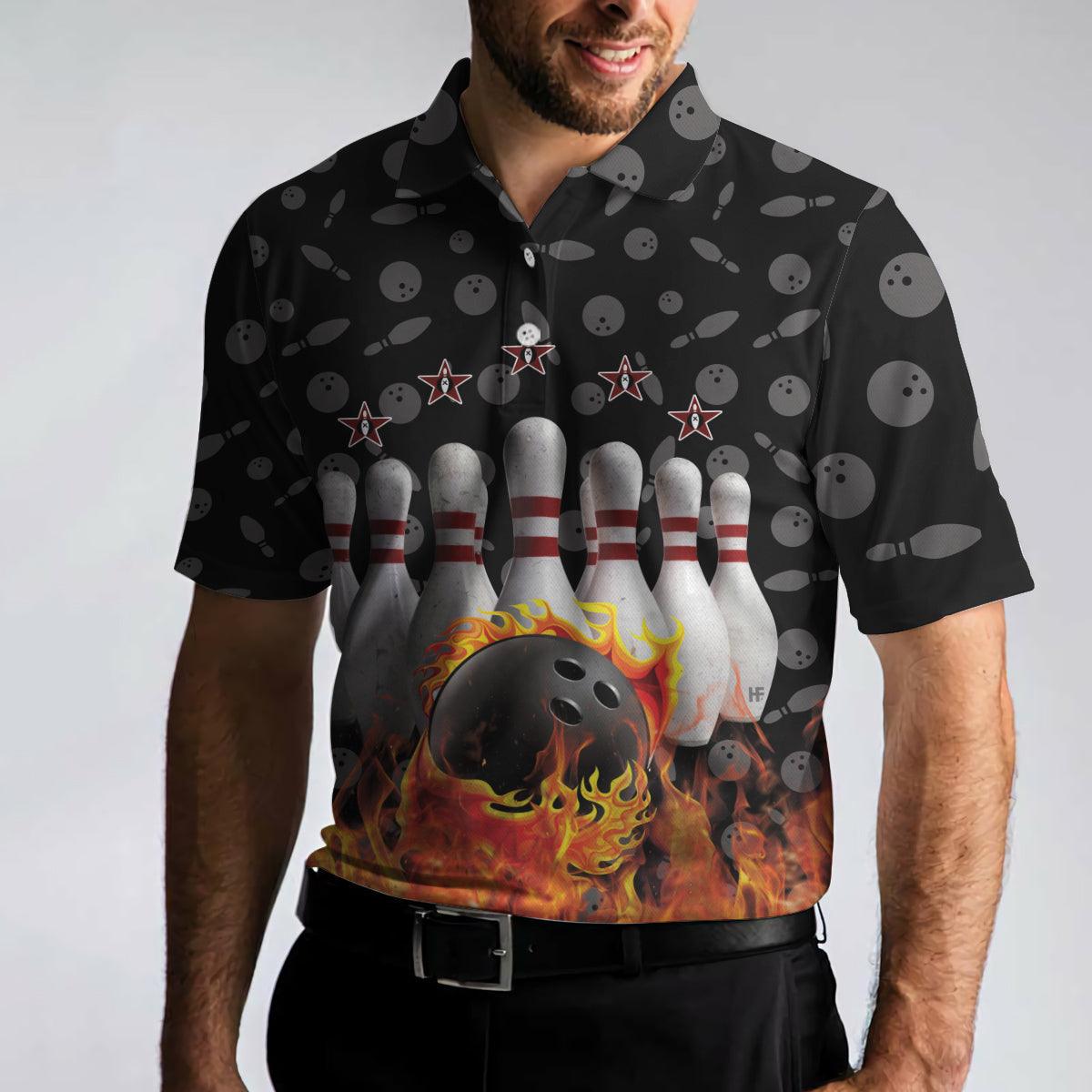 Bowling Men Polo Shirt Custom Name - Bowling Skull Flame Personalized Bowling Polo Shirt - Gift For Friend, Family, Bowling Lovers - Amzanimalsgift