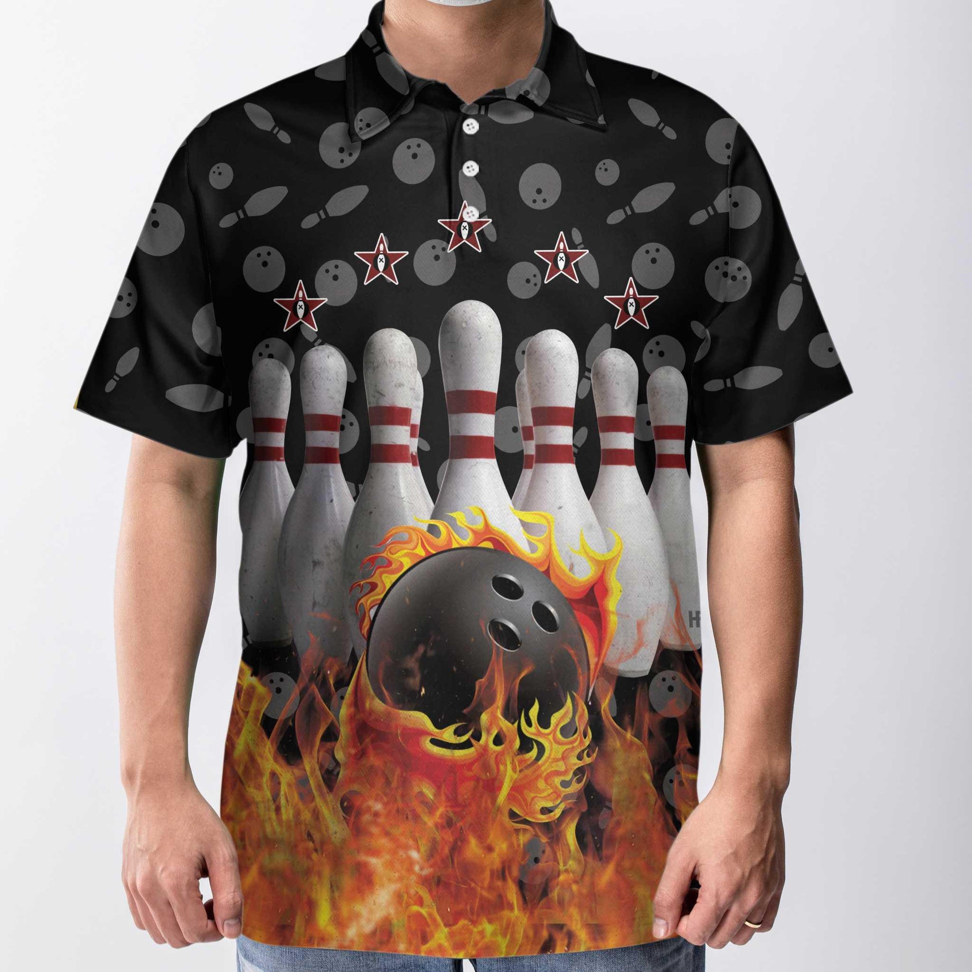 Bowling Men Polo Shirt Custom Name - Bowling Skull Flame Personalized Bowling Polo Shirt - Gift For Friend, Family, Bowling Lovers - Amzanimalsgift