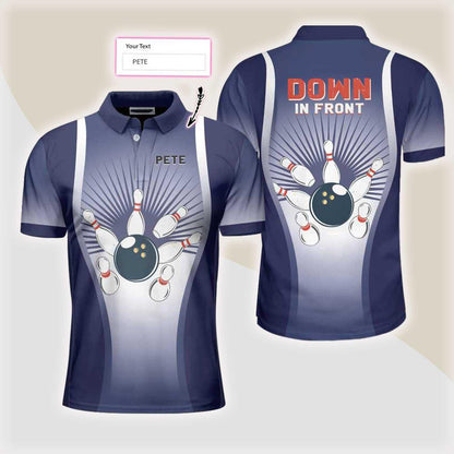 Bowling Men Polo Shirt Custom Name- Down In Front Bowling Personalized Bowling Polo Shirt - Gift For Friend, Family, Bowling Lovers - Amzanimalsgift