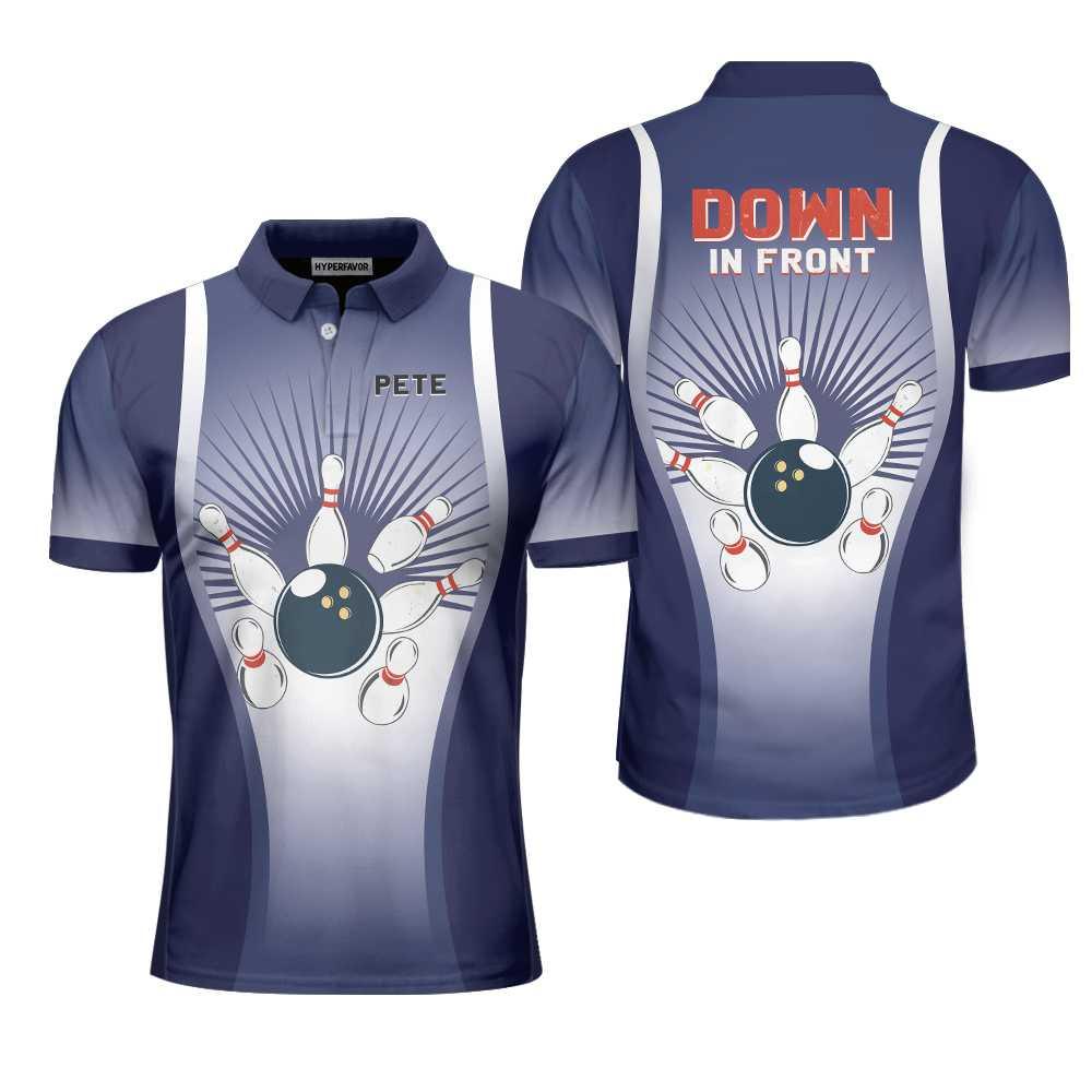 Bowling Men Polo Shirt Custom Name- Down In Front Bowling Personalized Bowling Polo Shirt - Gift For Friend, Family, Bowling Lovers - Amzanimalsgift