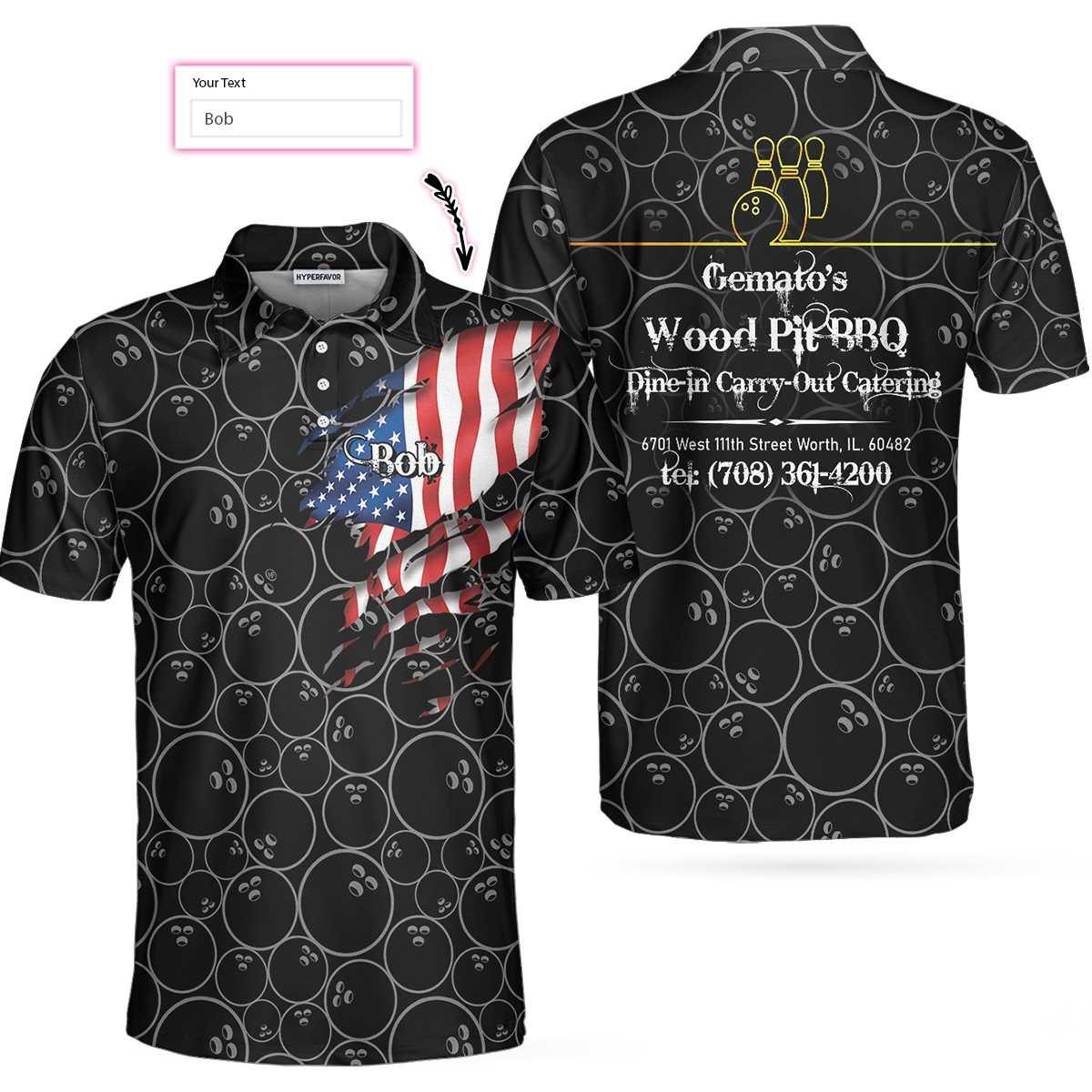 Bowling Men Polo Shirt Custom Name - Germato's Bowling American Flag Personalized Bowling Polo Shirt - Gift For Friend, Family, Bowling Lovers - Amzanimalsgift