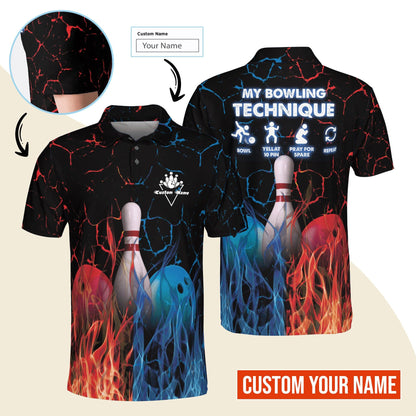 Bowling Men Polo Shirt Custom Name - My Bowling Technique Personalized Polo Shirt For Men - Gift For Bowlers, Bowling Lovers, Friend, Family - Amzanimalsgift