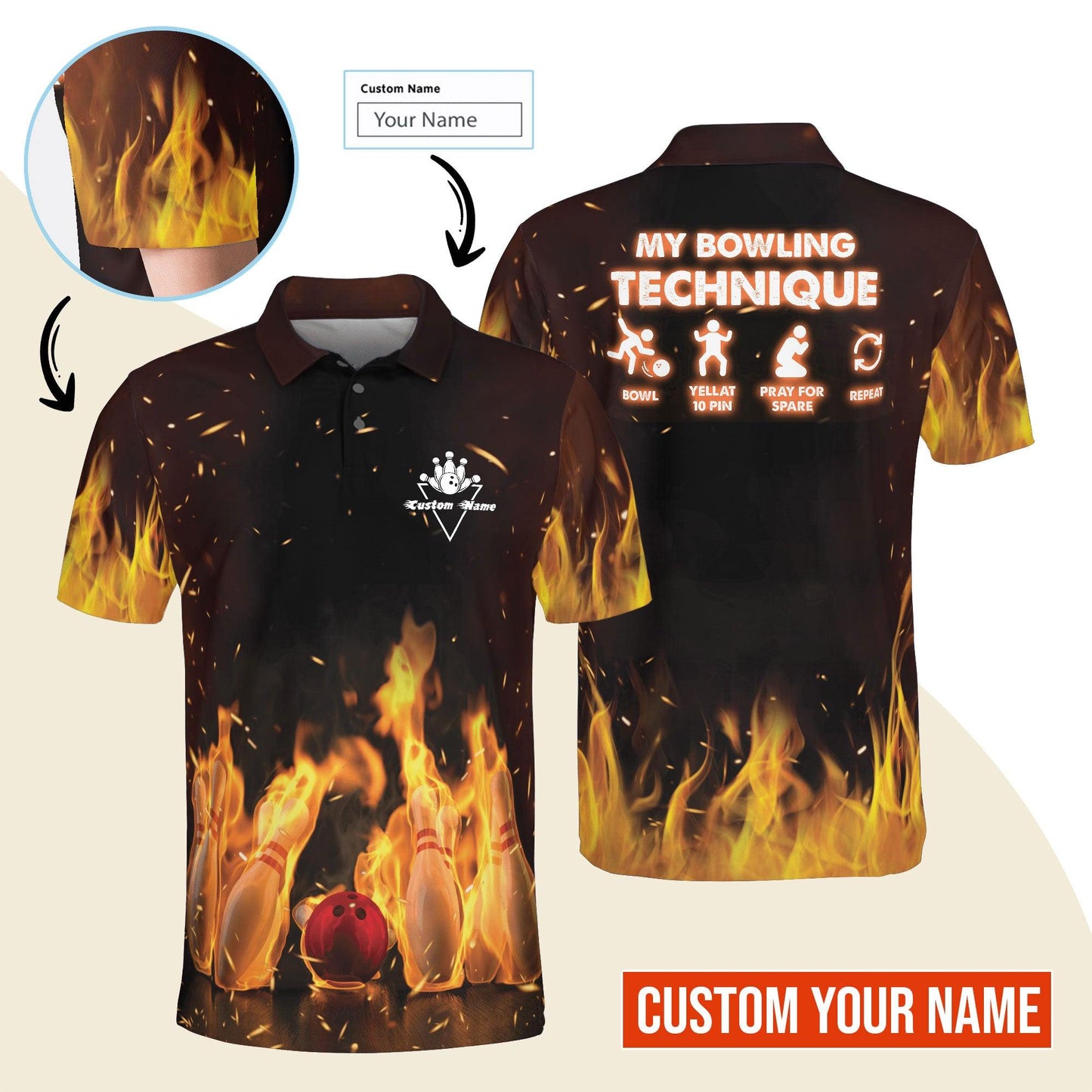 Bowling Men Polo Shirt Custom Name - My Bowling Technique Personalized Polo Shirt For Men - Gift For Bowlers, Bowling Lovers, Friend, Family - Amzanimalsgift
