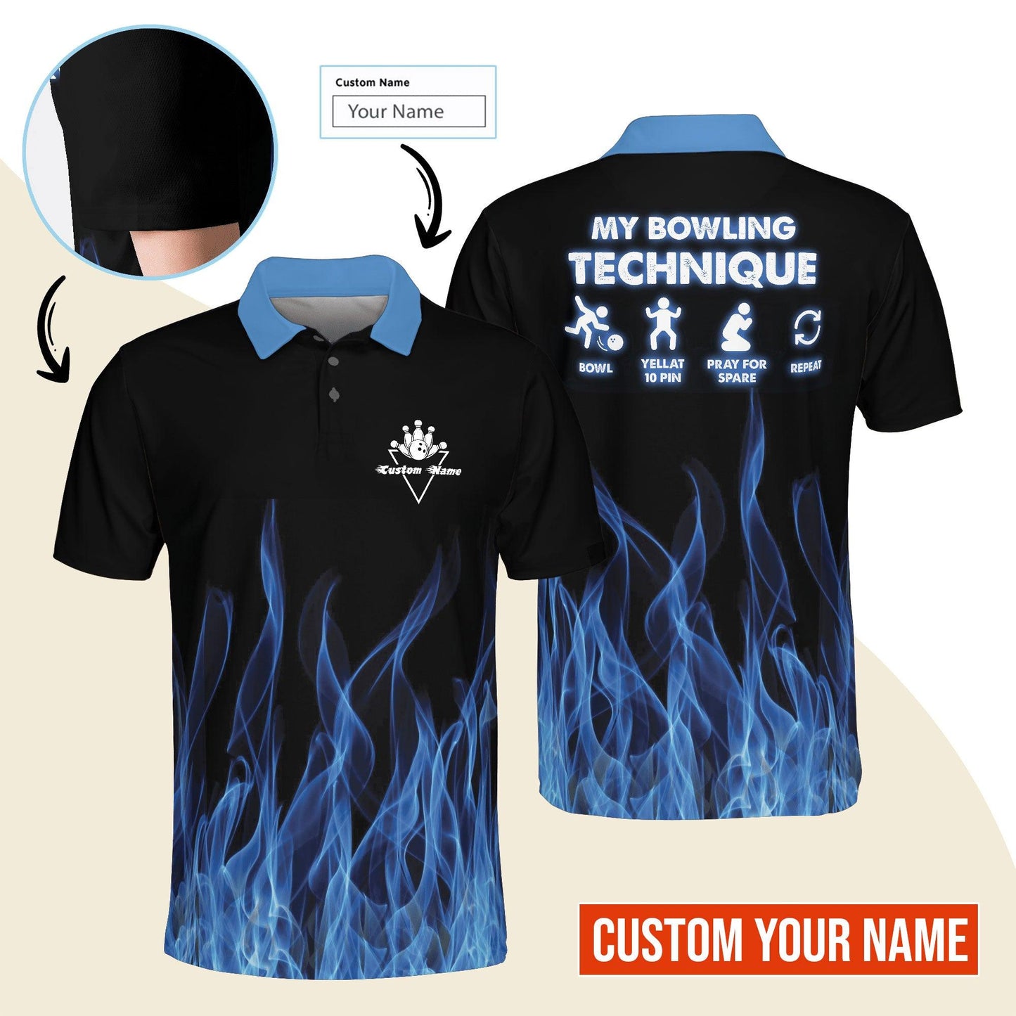 Bowling Men Polo Shirt Custom Name - My Bowling Technique Personalized Polo Shirt For Men - Gift For Bowlers, Bowling Lovers, Friend, Family - Amzanimalsgift