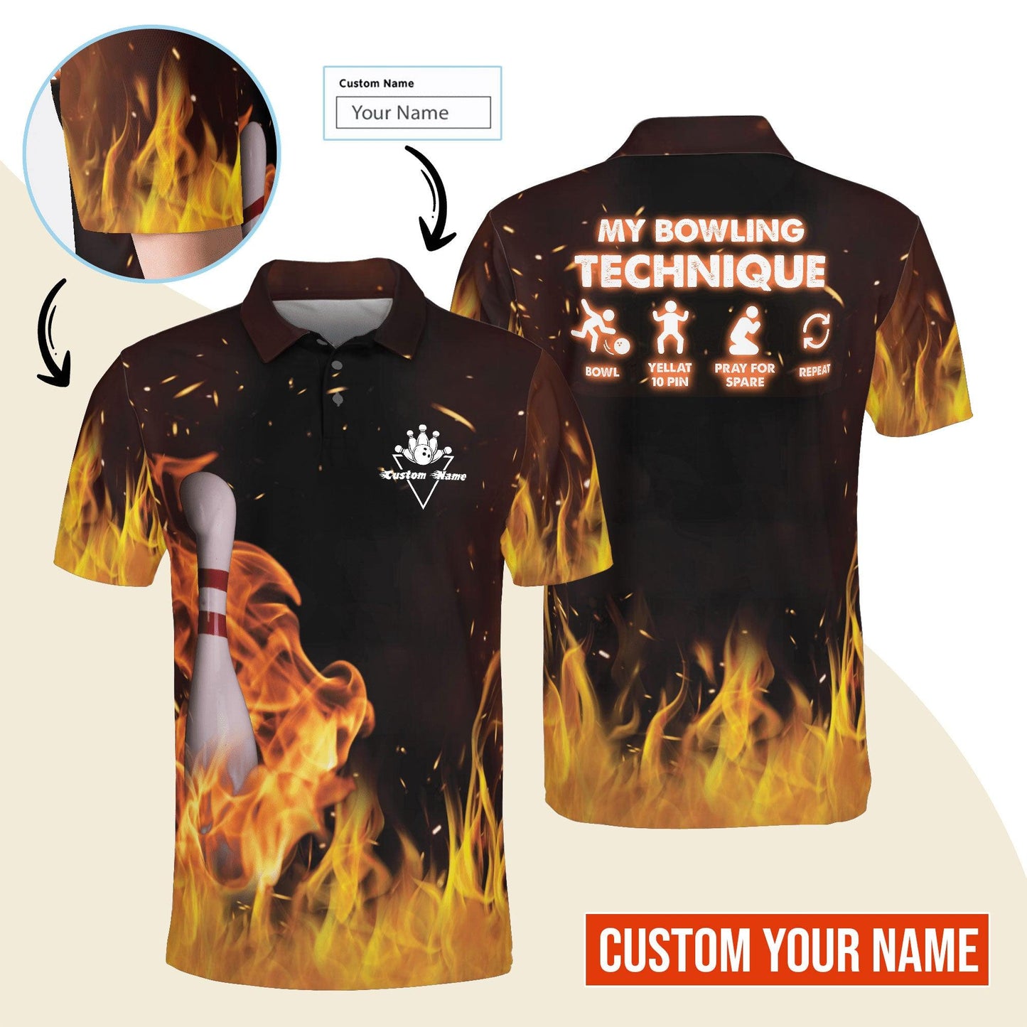 Bowling Men Polo Shirt Custom Name - My Bowling Technique Personalized Polo Shirt For Men - Gift For Bowlers, Bowling Lovers, Friend, Family - Amzanimalsgift