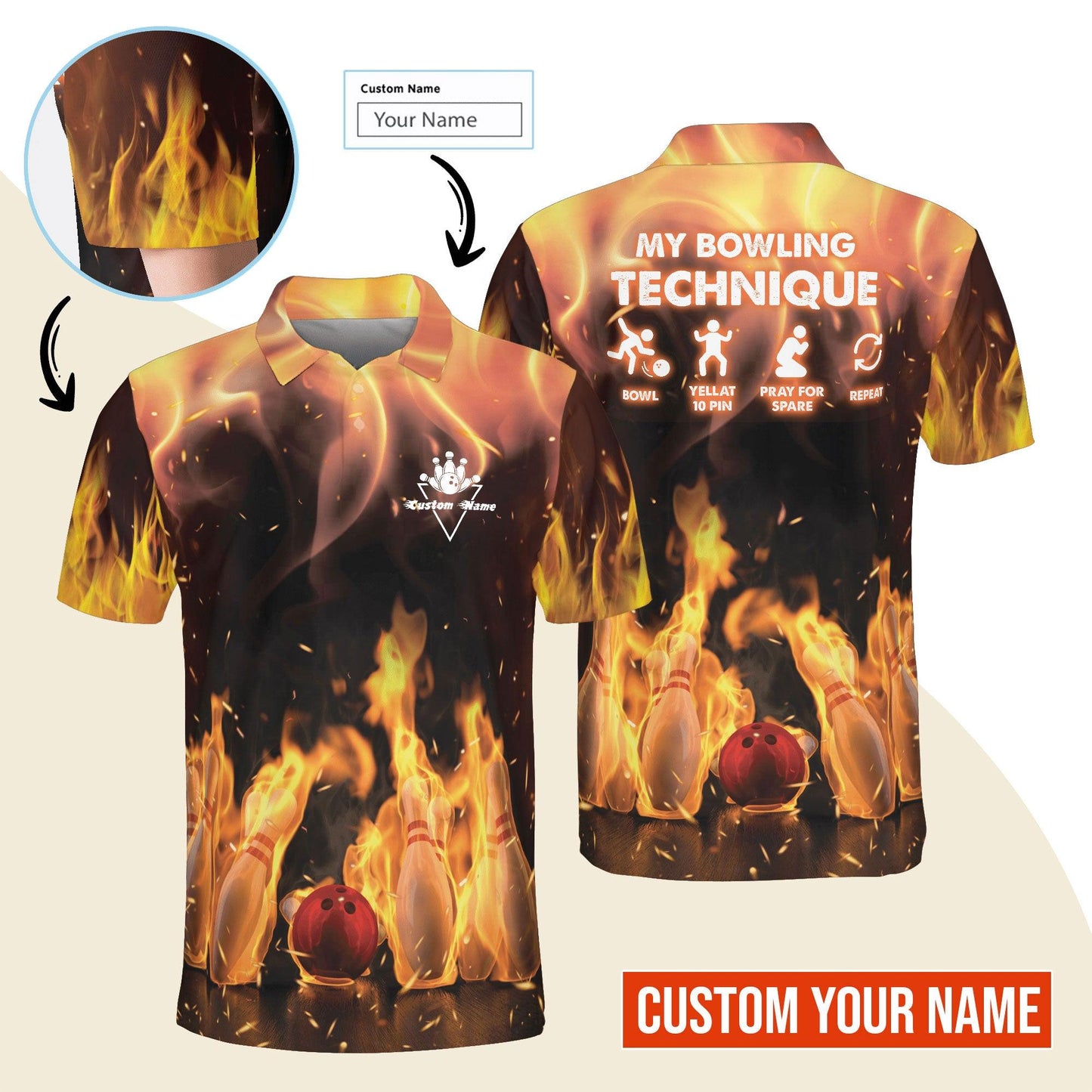 Bowling Men Polo Shirt Custom Name - My Bowling Technique Personalized Polo Shirt For Men - Gift For Bowlers, Bowling Lovers, Friend, Family - Amzanimalsgift