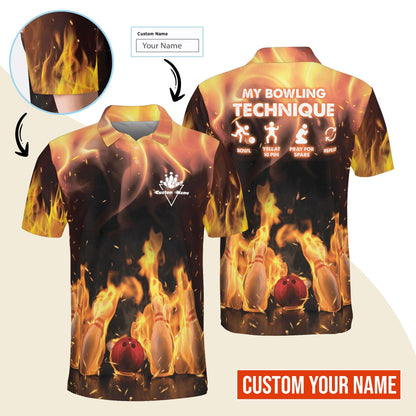 Bowling Men Polo Shirt Custom Name - My Bowling Technique Personalized Polo Shirt For Men - Gift For Bowlers, Bowling Lovers, Friend, Family - Amzanimalsgift