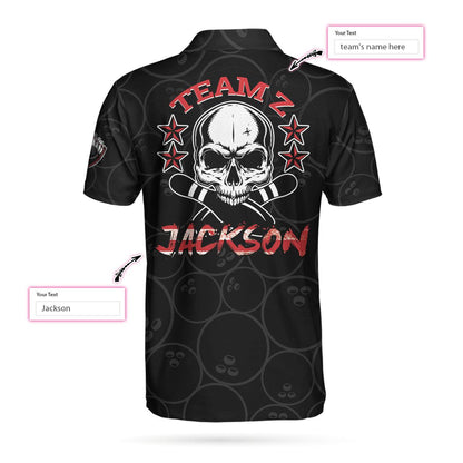 Bowling Men Polo Shirt Custom Name - Skull American Flag Personalized Bowling Polo Shirt - Gift For Friend, Family, Bowling Lovers - Amzanimalsgift