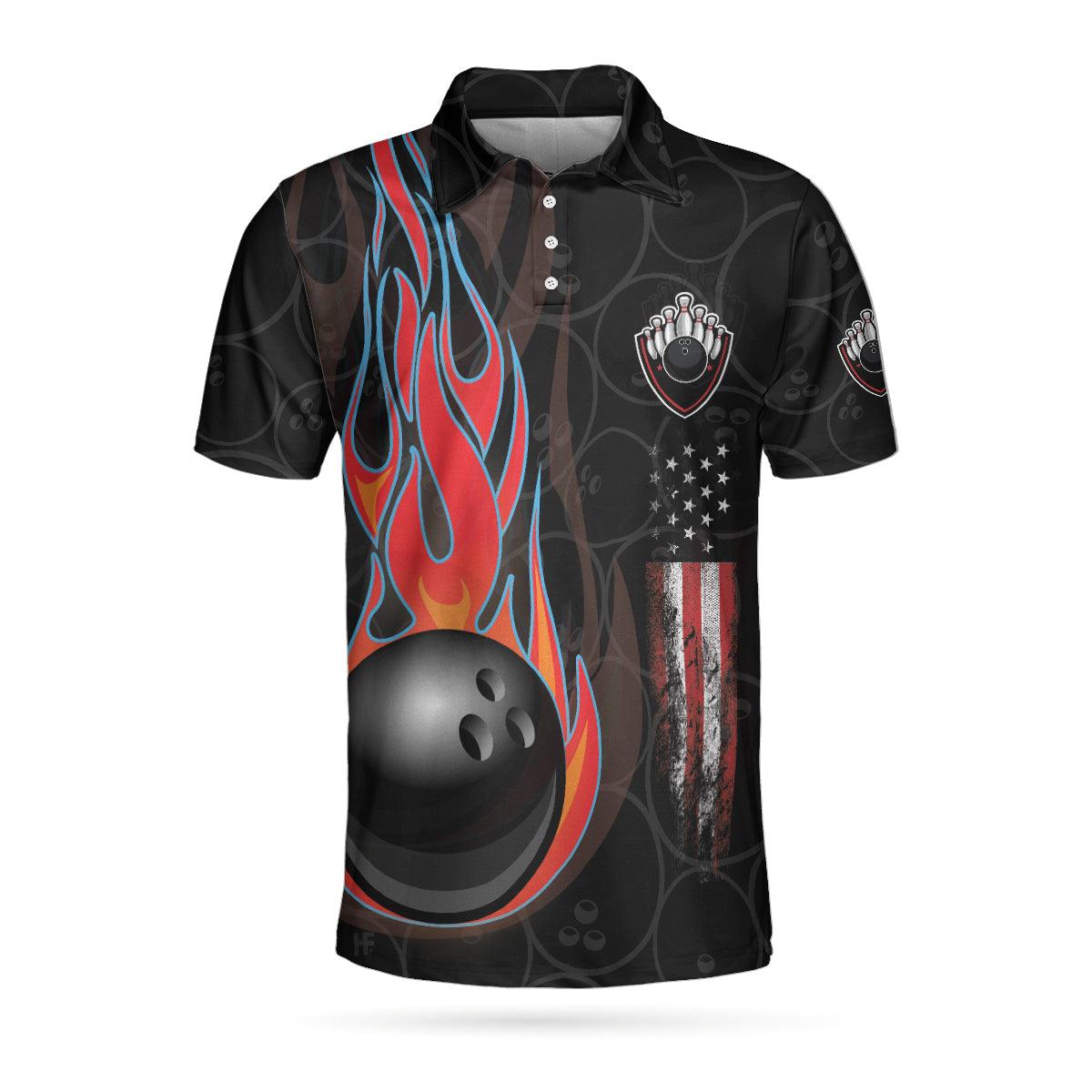 Bowling Men Polo Shirt Custom Name - Skull American Flag Personalized Bowling Polo Shirt - Gift For Friend, Family, Bowling Lovers - Amzanimalsgift