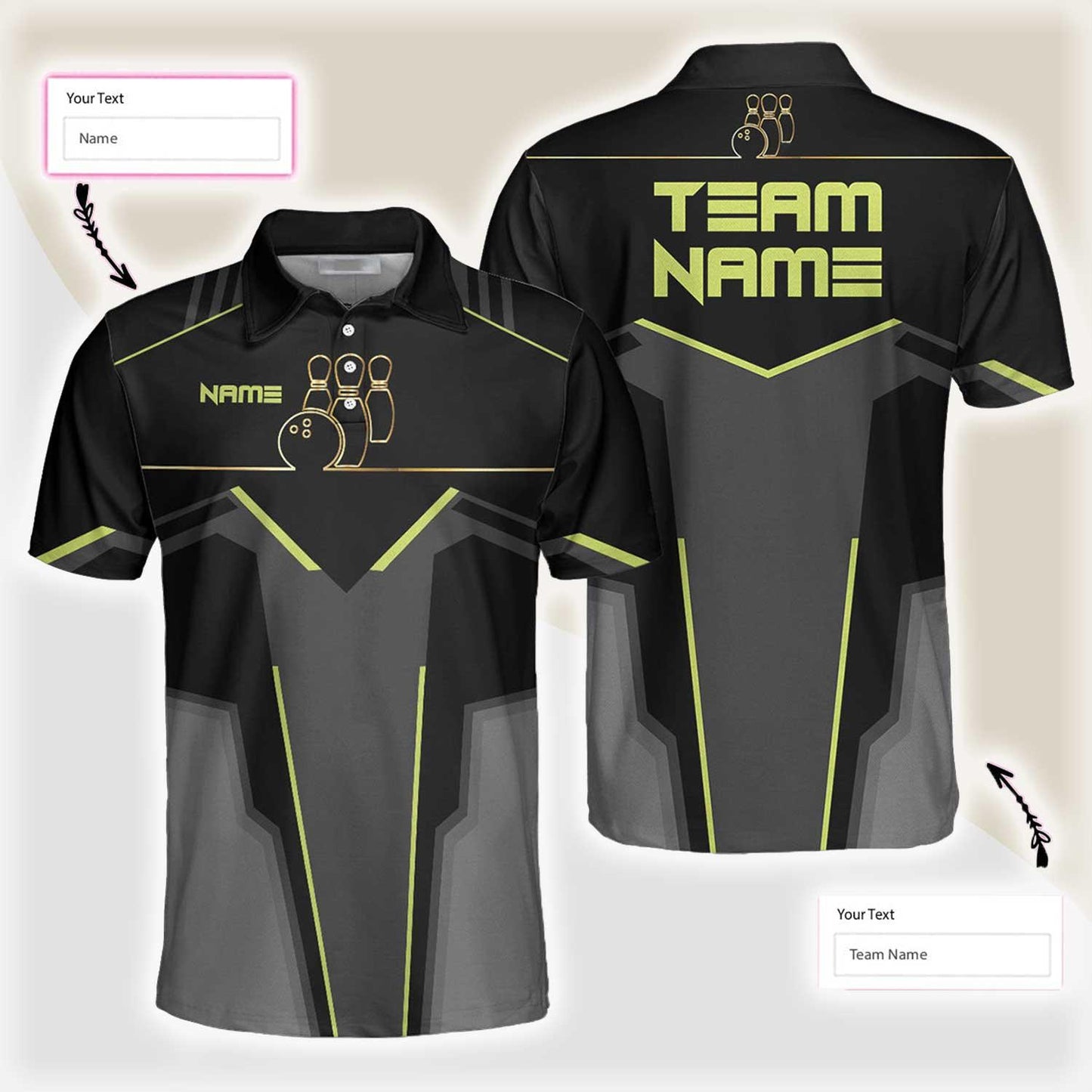 Bowling Men Polo Shirt Custom Name - Slow Roll Black And Golden Pattern Personalized Bowling Polo Shirt - Gift For Friend, Family, Bowling Lovers - Amzanimalsgift