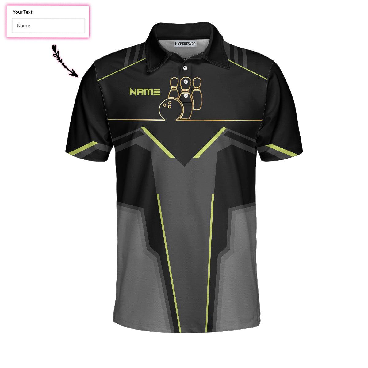 Bowling Men Polo Shirt Custom Name - Slow Roll Black And Golden Pattern Personalized Bowling Polo Shirt - Gift For Friend, Family, Bowling Lovers - Amzanimalsgift