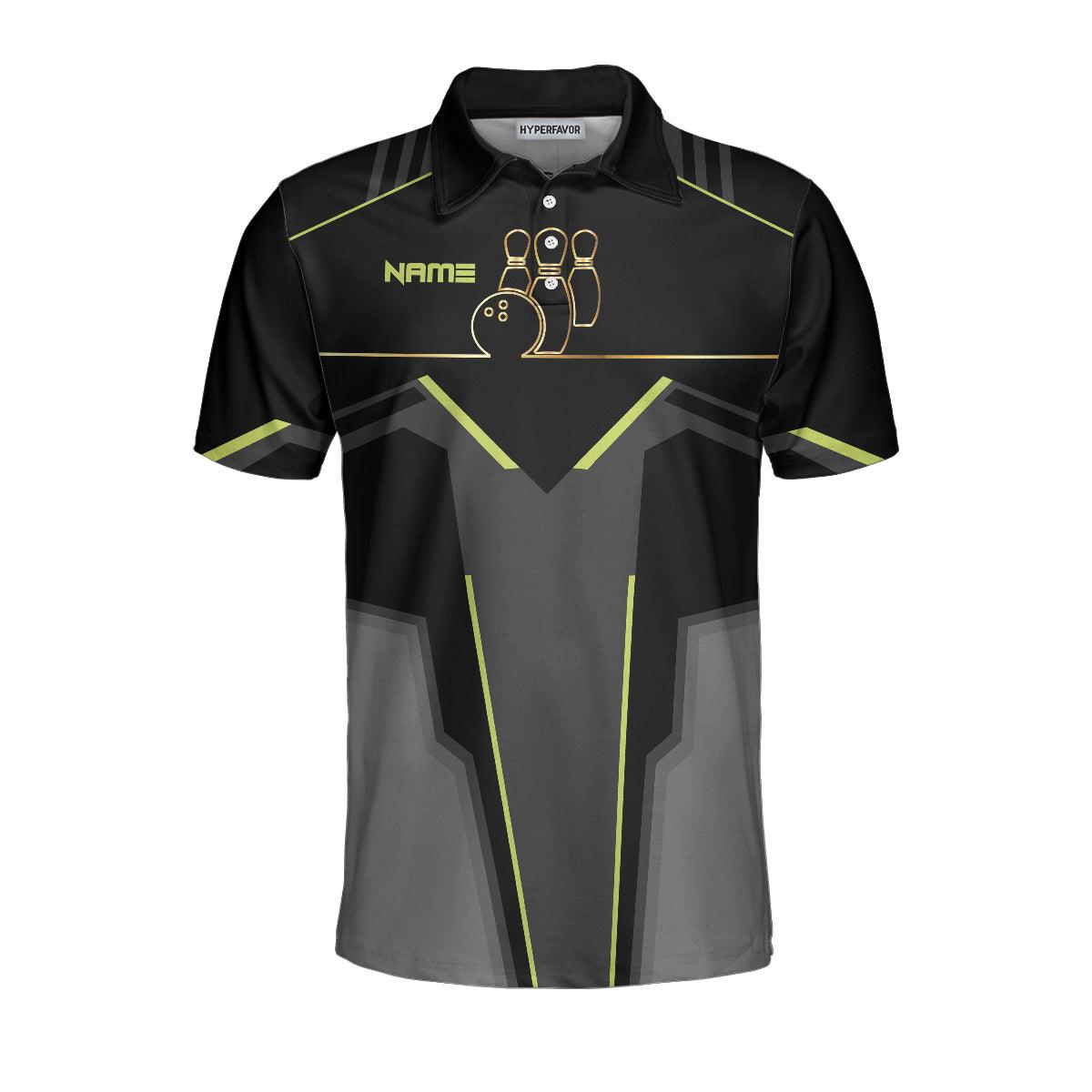 Bowling Men Polo Shirt Custom Name - Slow Roll Black And Golden Pattern Personalized Bowling Polo Shirt - Gift For Friend, Family, Bowling Lovers - Amzanimalsgift