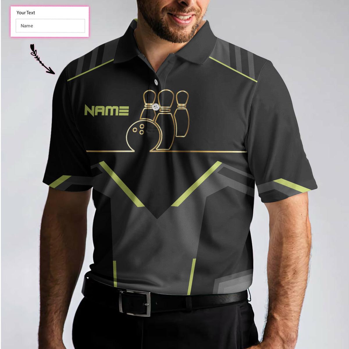 Bowling Men Polo Shirt Custom Name - Slow Roll Black And Golden Pattern Personalized Bowling Polo Shirt - Gift For Friend, Family, Bowling Lovers - Amzanimalsgift