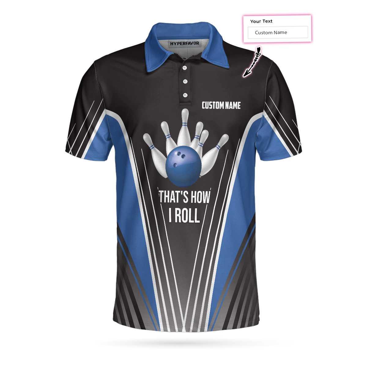 Bowling Men Polo Shirt Custom Name - Ten Pin Bowling Shirt, Black And Blue Bowling Personalized Bowling Polo Shirt - Gift For Friend, Family, Bowling Lovers - Amzanimalsgift