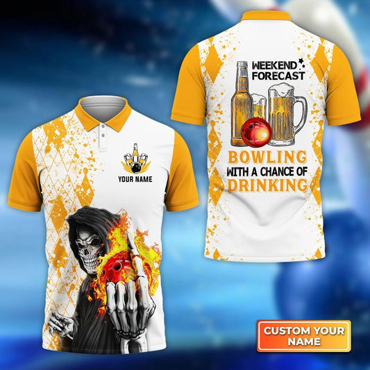 Bowling Men Polo Shirt Custom Name - Weekend Forecast Bowling With A Big Chance of Drinking Personalized Name Men Polo Shirt For Bowler, Friend,Family - Amzanimalsgift