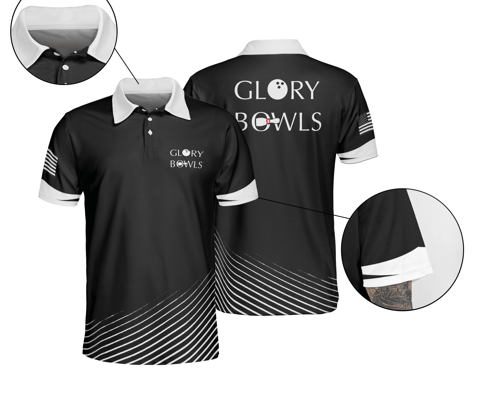 Bowling Men Polo Shirt - Glory Bowls Black Pattern Bowling Polo Shirt - Gift For Friend, Family, Bowling Lovers - Amzanimalsgift