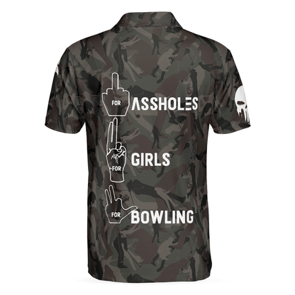 Bowling Men Polo Shirt - Hand Instruction American Flag Camouflage Bowling Polo Shirt - Gift For Friend, Family, Bowling Lovers - Amzanimalsgift