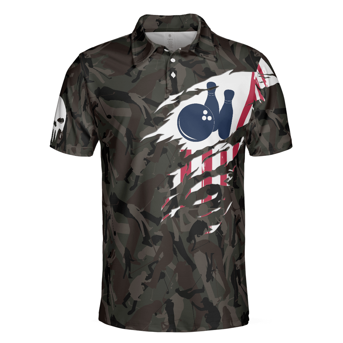 Bowling Men Polo Shirt - Hand Instruction American Flag Camouflage Bowling Polo Shirt - Gift For Friend, Family, Bowling Lovers - Amzanimalsgift