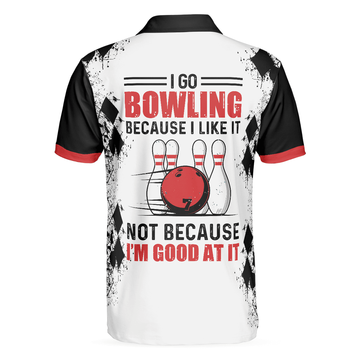 Bowling Men Polo Shirt - I Go Bowling Because I Like It Polo Shirt, Black Argyle Pattern Bowling Polo Shirt - Gift For Friend, Family, Bowling Lovers - Amzanimalsgift