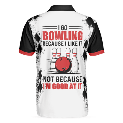 Bowling Men Polo Shirt - I Go Bowling Because I Like It Polo Shirt, Black Argyle Pattern Bowling Polo Shirt - Gift For Friend, Family, Bowling Lovers - Amzanimalsgift