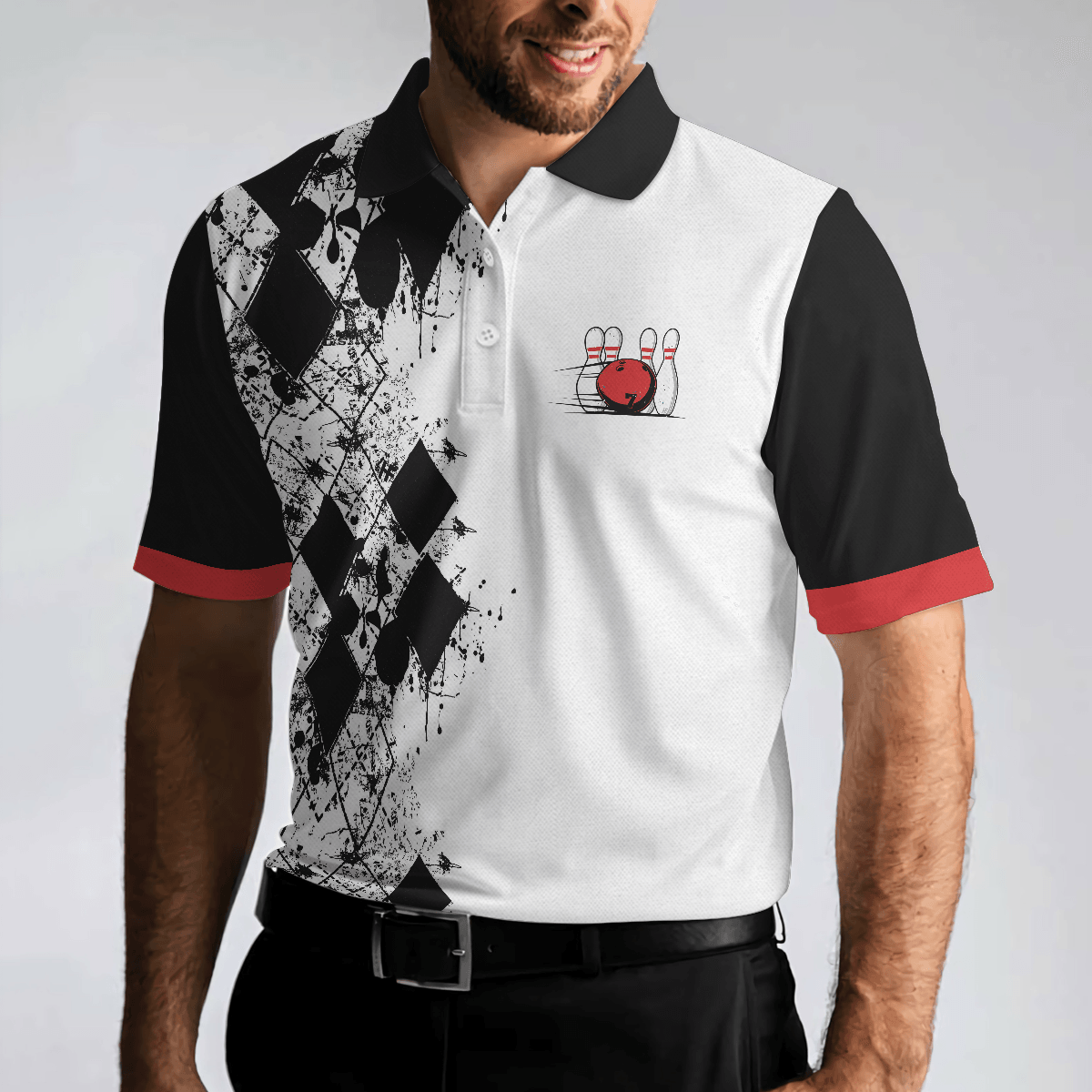 Bowling Men Polo Shirt - I Go Bowling Because I Like It Polo Shirt, Black Argyle Pattern Bowling Polo Shirt - Gift For Friend, Family, Bowling Lovers - Amzanimalsgift