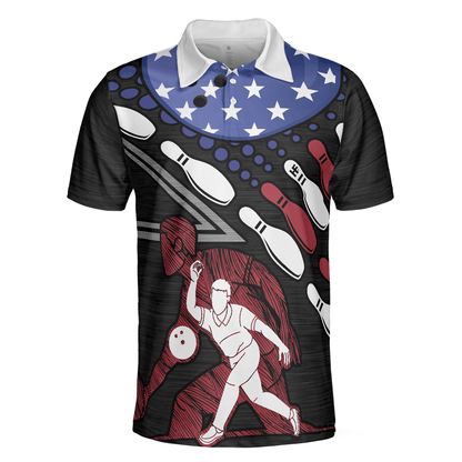 Bowling Men Polo Shirt - I Play Bowling Because I Like It Not Because I'm Good At It Polo Shirt, American Flag Bowling Polo Shirt - Gift For Friend, Family, Bowling Lovers - Amzanimalsgift