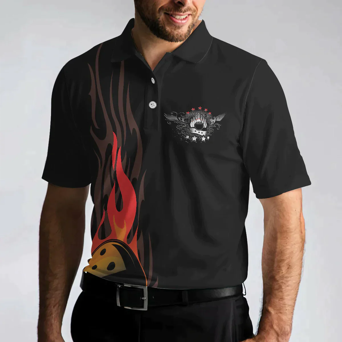 Bowling Men Polo Shirt - Life Is Like Bowling Keep Your Eyes On The Ball Bowling Polo Shirt, Black Flame Bowling Polo Shirt - Gift For Friend, Family, Bowling Lovers - Amzanimalsgift