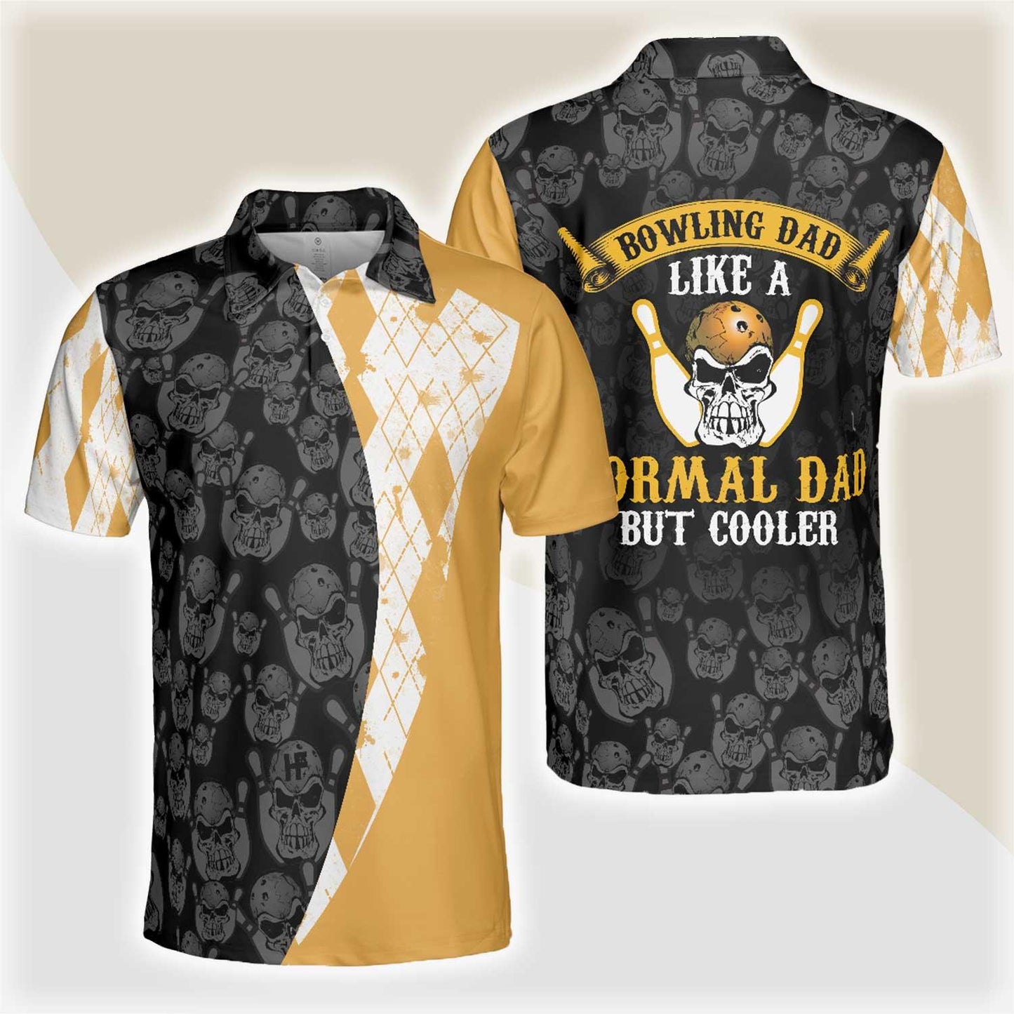 Bowling Men Polo Shirt - Like A Normal Dad But Cooler, Argyle Pattern Bowling Polo Shirt - Perfect Gift For Friend, Family, Bowling Lovers - Amzanimalsgift