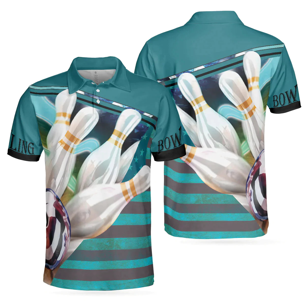 Bowling Men Polo Shirt - Love Bowling Polo Shirt, Blue American Flag Bowling Polo Shirt - Gift For Friend, Family, Bowling Lovers - Amzanimalsgift