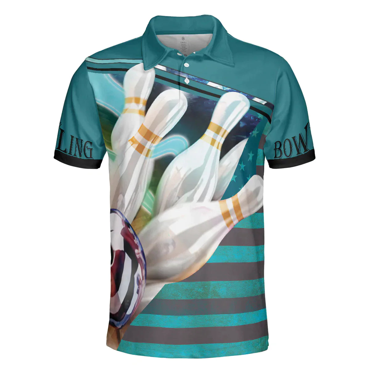 Bowling Men Polo Shirt - Love Bowling Polo Shirt, Blue American Flag Bowling Polo Shirt - Gift For Friend, Family, Bowling Lovers - Amzanimalsgift