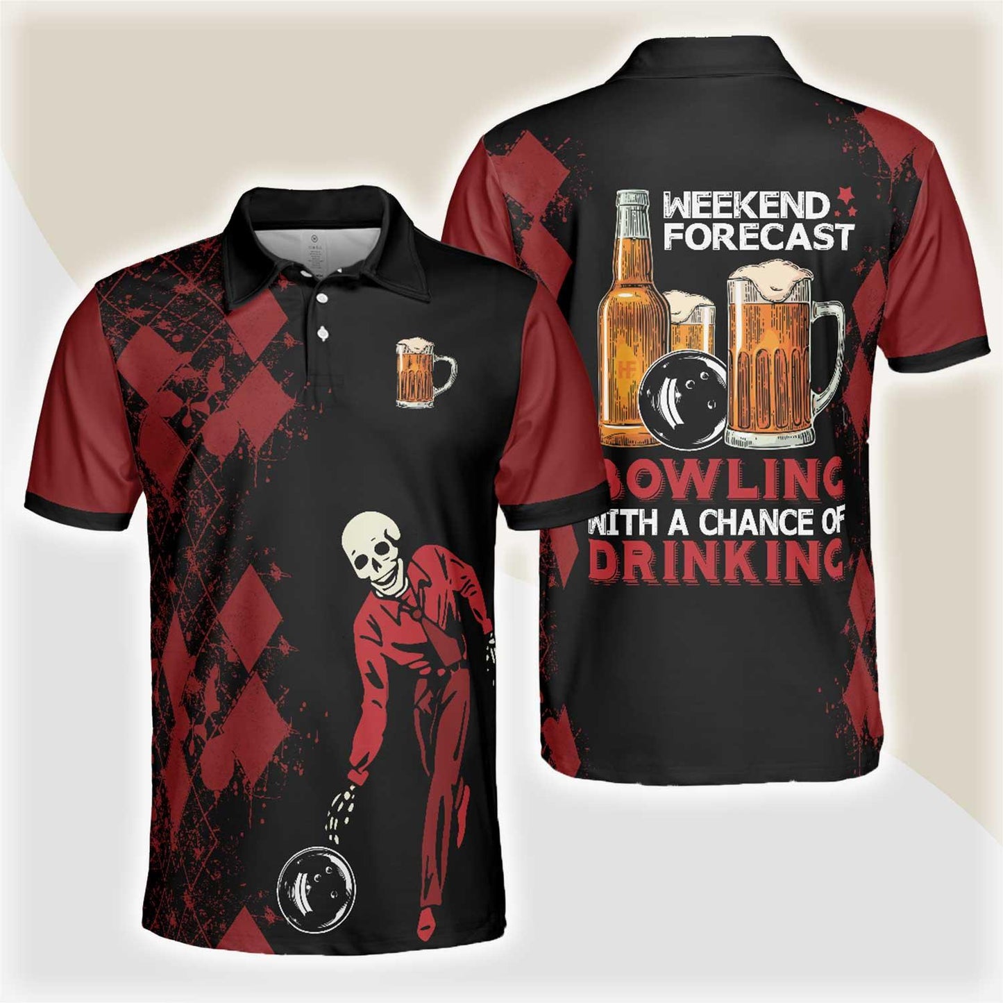 Bowling Men Polo Shirt - Red And Black Bowling Shirt For Men, Bowling Beer Bowling Polo Shirt - Gift For Friend, Family, Bowling Lovers - Amzanimalsgift